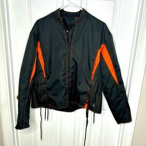 Womens Zony motorcycle biker jacket XXL black wolves embroidery wolf cub orange